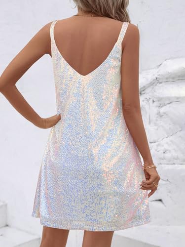 Image of MIYIEONZ Women Sequin Sexy V Neck Shift Dress Sparkly Glitter Sleeveless Short Flowy Loose Party Night Out Club Dress