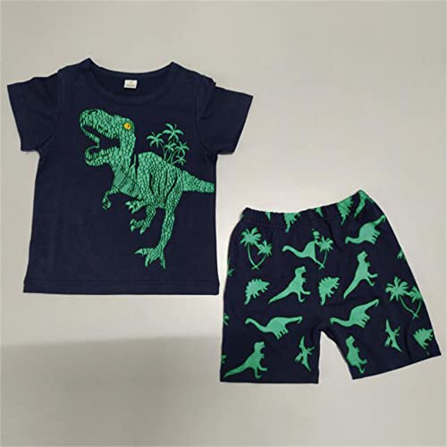 Kids Boys Crewneck Cotton 𝐏a𝐣ama Set Short Sleeve 𝐏a𝐣amas with Shorts 2 Piece 𝐋oun𝐠ewear Cute Dinosaur 𝐒lee𝐩wear3
