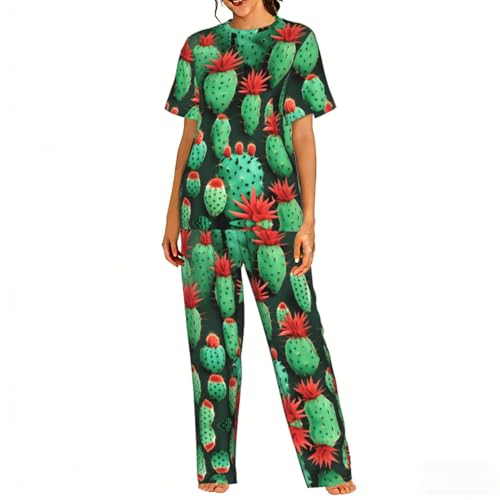 Pyjama doux pour femme contre les nuits agitées - Ensemble confort cactus