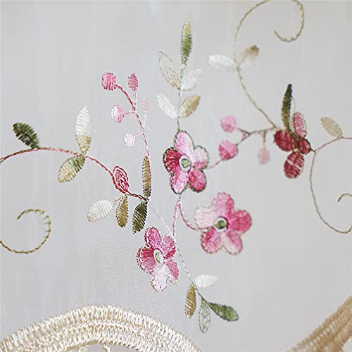 Beige Cafe Curtains For Kitchen Bathroom 36 Inches Length Curtains With Valance Embroidered Lace Border Cotton Blend Rod Pocket Light Filtering Window Treatment Swags Tier Set Of 3 Panels #TOP1