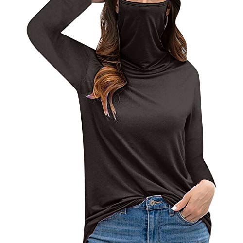 Nihewoo Women's T-Shirt with Face Mask Bandana Long Sleeve Tops Blouse Loose Fit Casual Pullover Shirts Oversize Tee Black