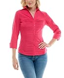 Picture of Zac & Rachel Women's 3/4 Sleeve Cuff Sleeve Button Down Top with Ribbed Knit Inserts for a Comfortable Fit, Azalea, XL