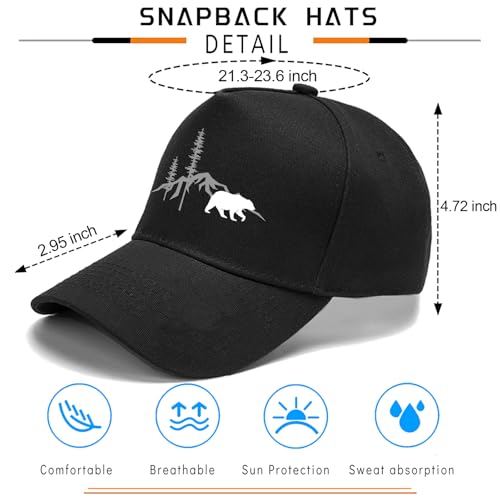 Mountain Baseball Hats for Men Baseball Cap Cotton Snapback Hats for Men Black Fitted Hat for Mens Women Trucker Hat Adjustable Snap Back Golf Sun Dad Cap Mens Climbing Outdoor Hiphop Flat Bill Caps