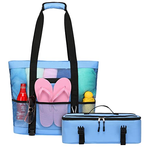 Strandtasche mit Kühler, 2-in-1 abnehmbare Netz-Strandtasche Cover