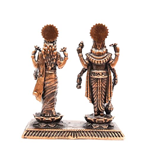 Image of Copper Idols India, 1.9 inches, Handmade Vishnu LakshmiIdol with, 105 Grams, Patina Antique Finish, Pack of 1 Piece