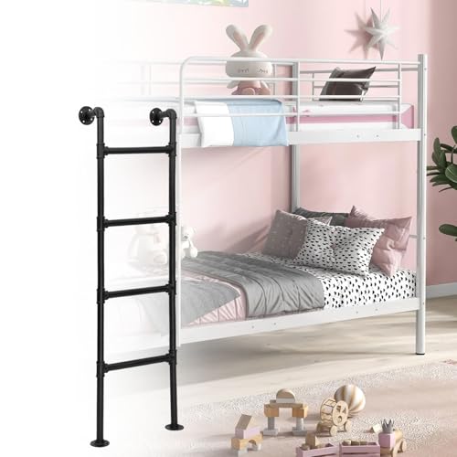 Industrial Iron Pipe Heavy Duty Bunk Bed Ladder 3.3FT Tall Safety Side Climb Step Ladder for Home Loft Attic Dorm Entrance Egress Stairway (150cm/59in)