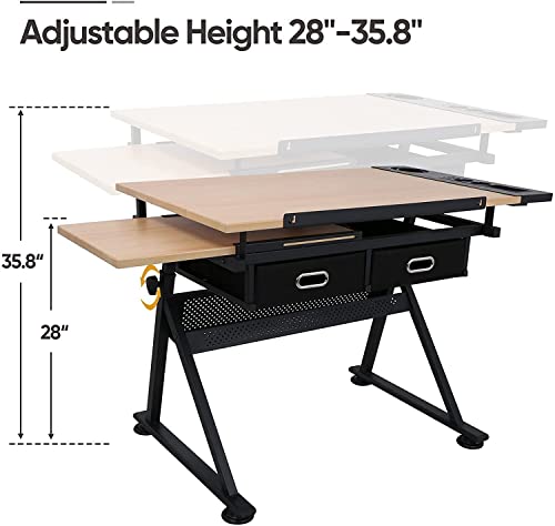 Smartxchoices Drafting Table Drawing Desk Reclining Tiltable Tabletop Bundle Set with Stool and 2 Storage Drawers Art Writing Reading Workstation for Office and Home