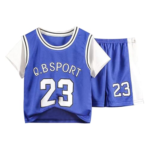 Generisch El traje deportivo de verano de manga corta para niños, ropa de entrenamiento de baloncesto de moda para niños y niñas, se seca rápidamente y es delgada, azul, 11-12 Años