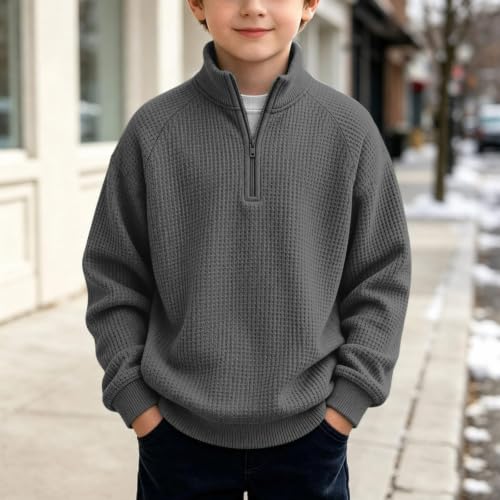 Boys Waffle Knit Quarter Zip Sweatshirts Fashion Long Sleeve Pullover Tops - image 2