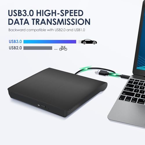 Hcsunfly External CD/DVD Drive for Laptop, Type-C CD/DVD Player USB 3.0 Portable Burner Writer Reader Compatible with Mac MacBook Pro/Air iMac Desktop Windows 7/8/10/XP/Vista (Black) — view 4