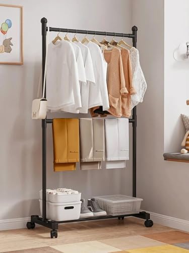 Image of Single Pole Coat Hanger /Cloth Stand /Garment Stand with Bottom Shelves - Metal Garment Rack for Organized Storage 8 Hook (Black.)