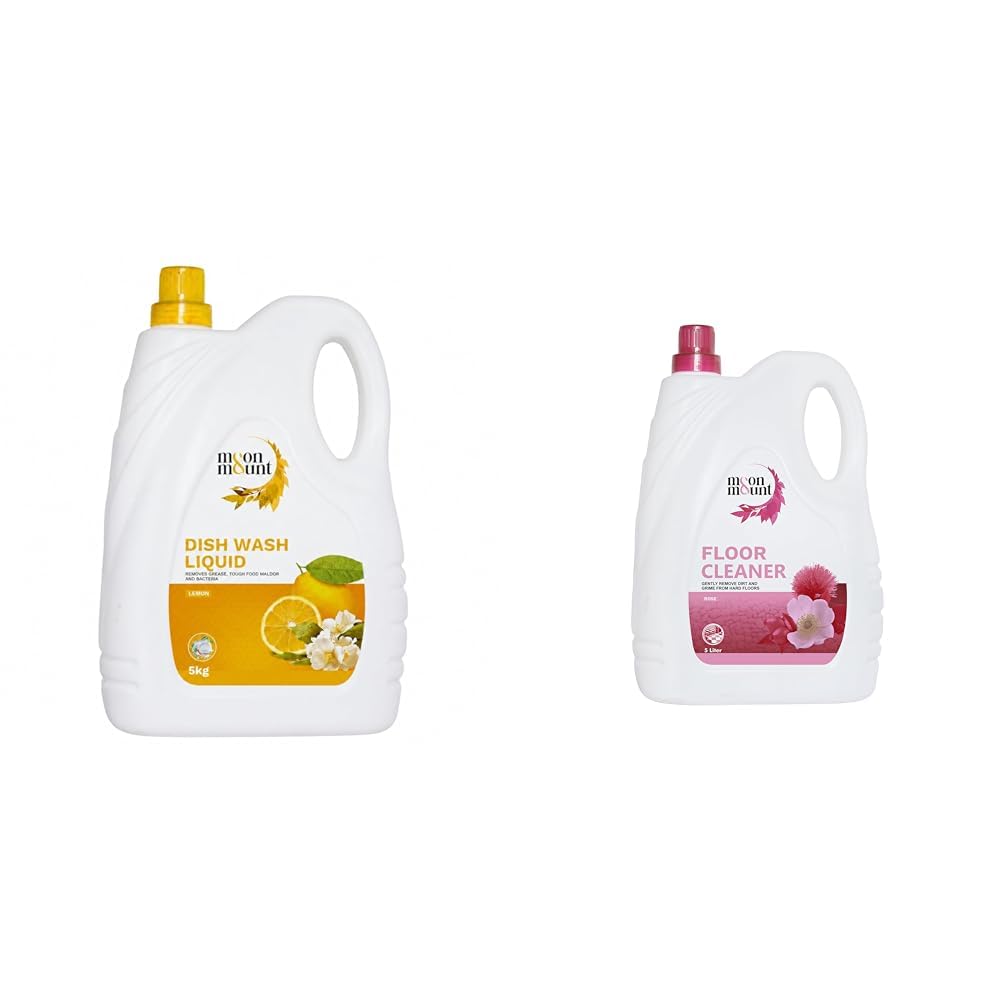 Moon & Mount Lemon Dishwash Liquid 5kg Can - Concentrated Grease Cleaner for Hard Water, Hand-Frie | Moon & Mount Floor Cleaner Liquid 5L - Rose Fragrance, Germ-Killing Disinfectant for Bathroom, Til-image-41