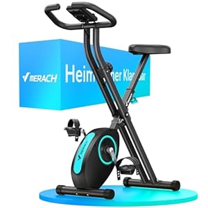 MERACH Folding Exercise Bike, Home Trainer with LCD Display, 16-Level Magnetic Resistance Foldable Stationary Exercise Bike, Comfortable Seat, Space-Saving, Capacity 136KG