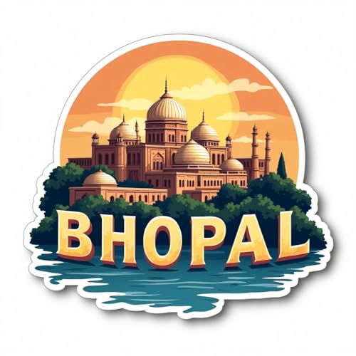 Image of Naxon Bhopal City of Lakes Souvenir Wooden Fridge Magnet | Upper Lake, Taj-ul-Masajid Landmark Design 3x3 Inch Refrigerator Magnet for Kitchen & Home Decor | Travel Gift from Bhopal MP | Pack of 1