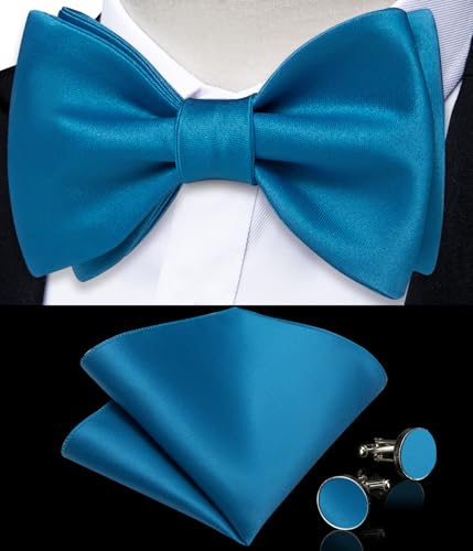 Image of DiBanGu Solid Color Bow Ties for Men Formal Satin Self Tied Bowtie with Lapel Pin Pocket Square Cufflinks for Wedding Party