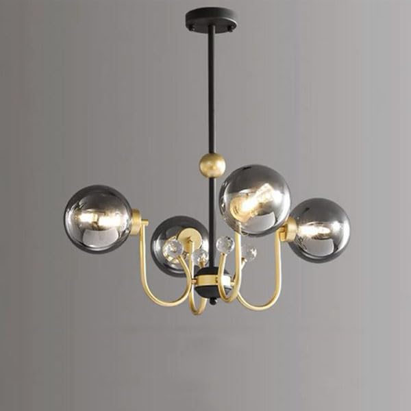 Lustre E27 ambré à 4 têtes, plafonnier élégant en verre pour grand salon