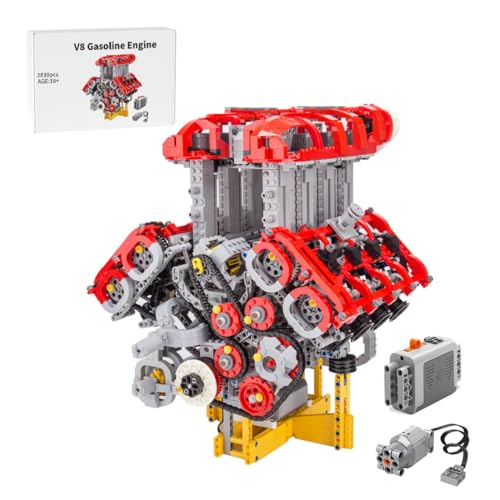 Kooteyybhyy MOC Engine Model Kit, V-Shaped Eight Cylinder Mini Engine Set Twin Turbocharged Direct Injection Naturally Aspirated Engine Model Kit, Metal Engine Kit Educational Birthday Gifts-2830PCS