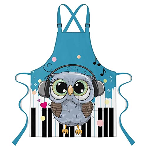 Lshymn Owl Apron,With 2 Pockets 33.4L X 27.5W Inches Cartoon Cute Animal Musical Instrument Piano Pattern Print Bib Apron For Home Kitchen Cooking Wqxfmn45 #TOP9
