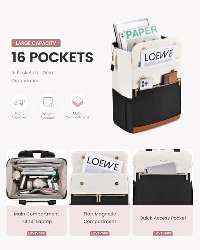 Image of LOVEVOOK 18 Inch Laptop Backpack for Women, Large Capacity Travel Backpack with Organizer Bag, Waterproof Carry on Backpack Purse Work Bag with USB Port for College Teacher Nurse, 2PCS