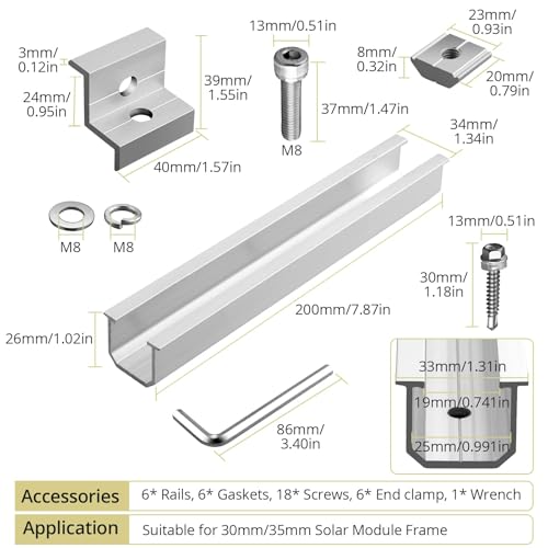 image for Anbte Solar Panel Bracket Kit, 6 Pcs 7.87 in Aluminium Solar Panel Mou