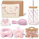 Coffret cadeau d'anniversaire pour filles de 8,9,10,11,12,13,14,15 ans Avec verre, paille et couvercle, peigne, bandeau, pince à cheveux, trousse de maquillage et bracelet Cadeaux de la Saint Valentin