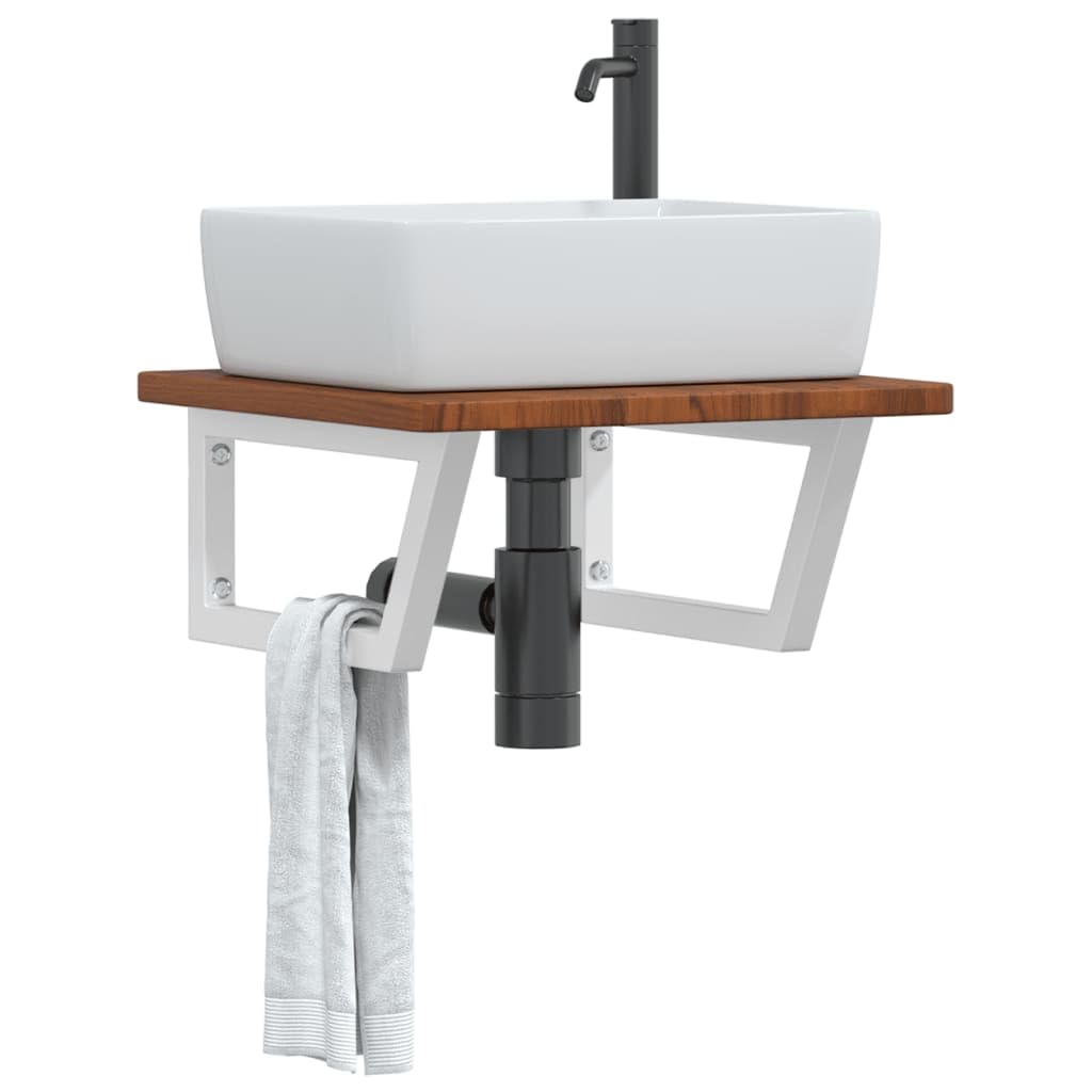 Piano lavabo in legno massello di quercia con supporto in acciaio, 50 x 50 cm, trapezoidale, portata fino a 100 kg, salvaspazio per lavabo con mobiletto, bagno moderno, facile montaggio a