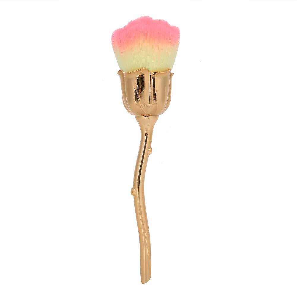 Professional Nail Art Dust Removal Brush Rose Shaped Loose Powder Blusher Brush with Rotating Synthetic Fiber Head for