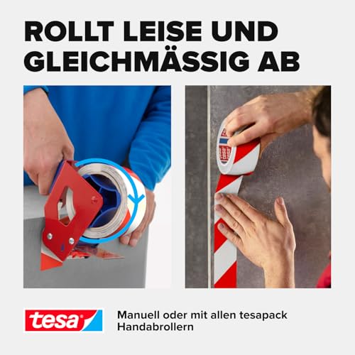 tesa Signal Markierungsklebeband UNIVERSAL - selbstklebendes Warnband zur permanenten Markierung und Kennzeichnung von Gefahrenzonen - aus robustem PP - 66 m x 50 mm - Rot/Weiß