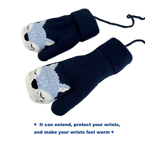 Toddler Kids Warm Thick Knitted Fnger Mittens with String for 1-3 Years Kids4