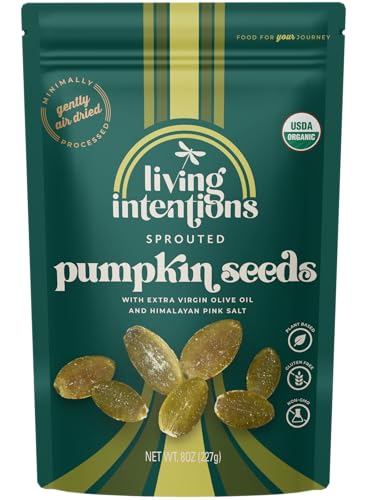 Living Intentions Organic Sprouted Pumpkin Seeds: Salted – NonGMO – Gluten Free – Vegan –Kosher – Paleo - 8 Ounce Unit