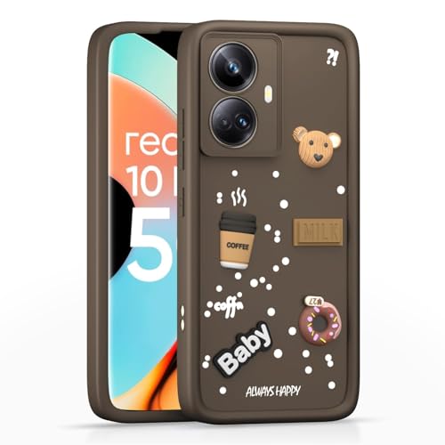 Image of Bintage Back Cover Compatible for Realme 10 Pro Plus 5G | Cute 3D Taddy Ball Bear Milk Cake Coffee Silicon Case Full Body & Camera Protection - Brown