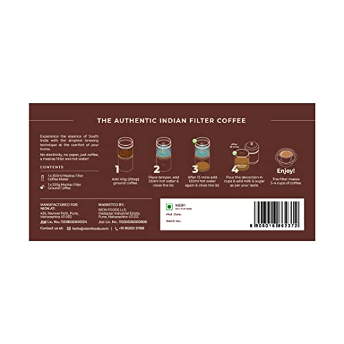 Image of Nion Filter Coffee Starter Kit | Set of 1 x 250g Madras Filter Ground Coffee + Madras Filter Coffee Maker (300ml) | Combo Pack
