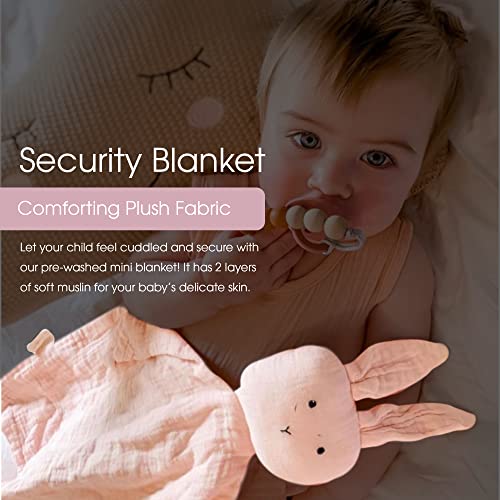Image of Ali+Oli Cuddle Bunny Security Blanket - Soft & Breathable Muslin, Plush Baby Blanket for Girls & Boys, Pre-Washed Cotton, Bunny Theme (Pink)