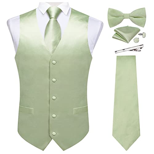 DiBanGu Suit Vest for Men Vest Set with Tie Bowtie Tie Clip Pocket Square Cufflinks 6Pcs Waistcoat