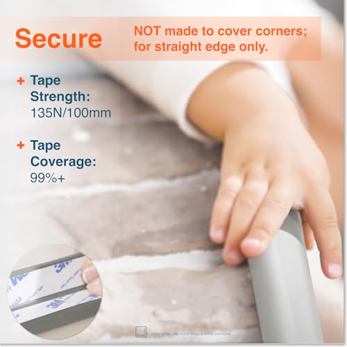 Image of Roving Cove HeftyFit Edge Protector for Baby Proofing (6ft Large Edge Only), Heavy-Duty Soft Furniture Edge Bumper Guards, Desk Edge Cushion, Wall Corner Covers, 3M Adhesive, Stone Grey