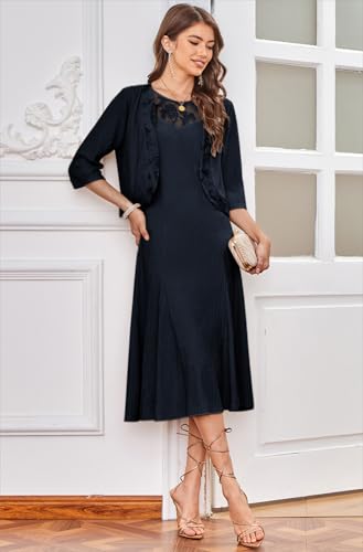 GRACE KARIN Mother of The Bride Dress with 3/4 Sleeves Cardigan Stretchy Lace 2 Pieces Wedding Guest Sequins Dresses2