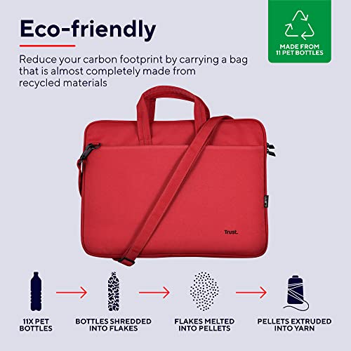 Trust Bologna Slim Eco Borsa per Laptop fino a 16", Borsa per Laptop Sostenibile in Plastica Riciclata, con Tracolla, Custodia per Viaggio, Lavoro, Ufficio, Scuola - Rosso - Immagine 1