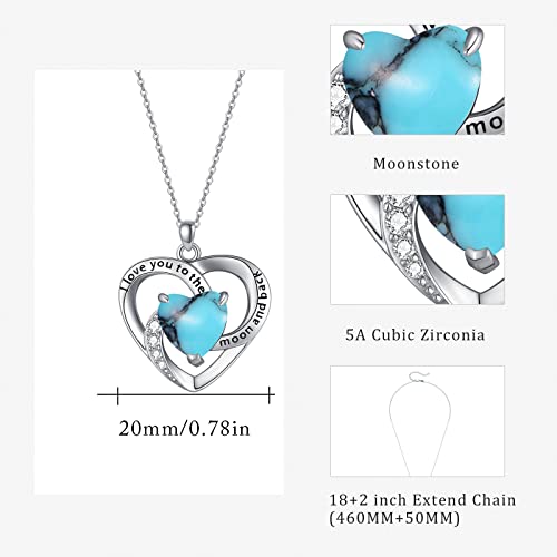 Aoveao Heart Turquoise Necklace S925 Sterling Silver I Love You To The Moon And Back Necklace,Turquoise Heart Love Pendant Necklace, Turquoise Jewelry Gift For Women Girls Turquoise Lovers #TOP2