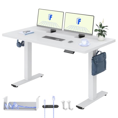 FLEXISPOT Höhenverstellbarer Schreibtisch 140×80cm, mit Haken und 25mm EINTEILIGER Tischplatte, ergonomischer Schreibtisch mit LED-Höhenanzeige und Memory-Funktion (Weiß, Weiß)