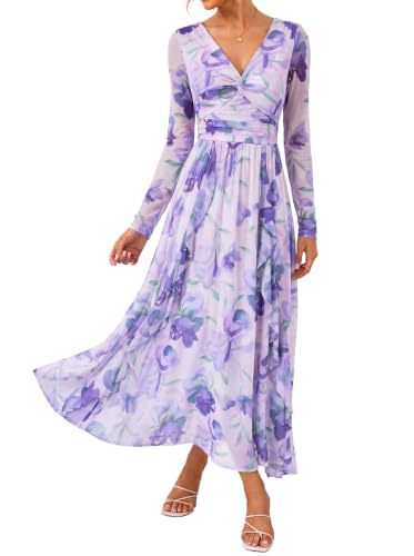 GRACE KARIN Damen Elegant Kleid V Ausschnitt Langarm Cocktailkleid