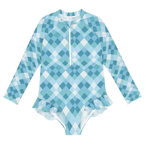 Buffalo Check Plaid Girls Long Sleeve Rashguard Swimsuit UV Protection One-Piece Swimwear Bathing Suit B0403962