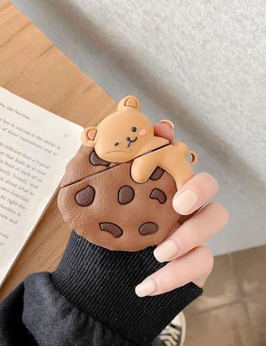 Image of Meyaar Earphone Case Cover Compatible for Realme Buds T300, Soft Silicone Skin Case Cover Shock-Absorbing Protective Case with Keychain (Front LED Visible) (Cookies)