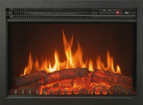 CHEMIN'ARTE Chimenea eléctrica empotrable Oxford con Efecto de Llama Leds - Chimenea eléctrica con calefacción – Inserto de Chimenea - Mando a Distancia - 61x20x45cm