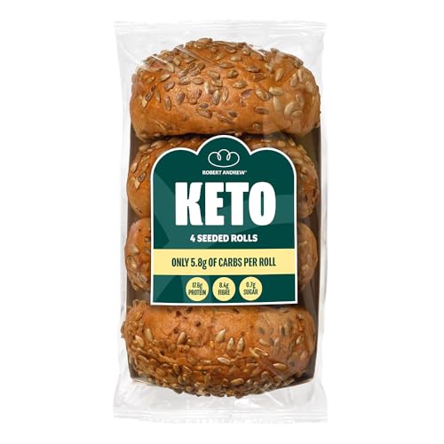 ROBERT ANDREW Keto Seeded Rolls 5.8g Carbs 17.6g Protein Low Carb High Protein Rolls No Sugar Low Calorie Ketogenic Diet Diabetic Food 207 Calories | 4x65g