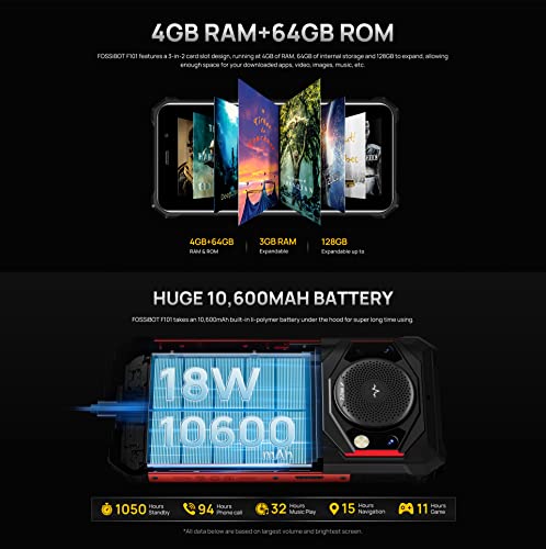 FOSSiBOT IP68 24MP Kamera, 4GB RAM, 64GB, Dubbelt SIM, Svart