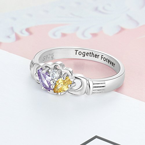 Love Jewelry Personalized 2 Simulated Birthstone Mothers Ring Engraved Names Custom Engagement Promise Rings for Women (9)4