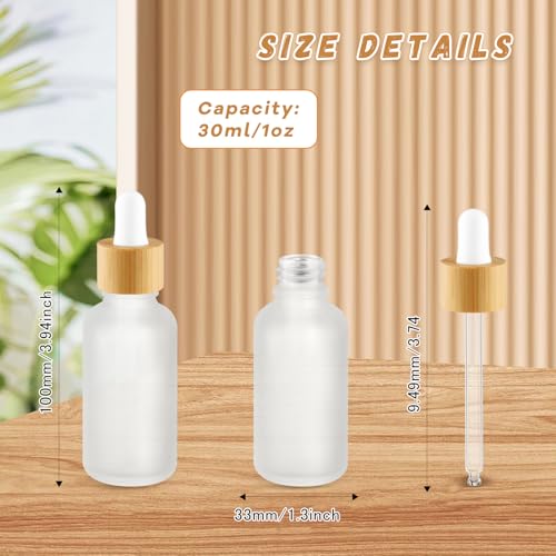 12 Pcs Frosted Glass Dropper Bottle Refillable Essential Oil Container Jars with Eye Dropper & Bamboo Lids for Perfume Sample Cosmetic Liquid Travel - 30ml/1oz2