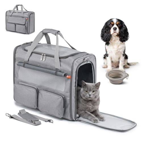 SUCIKORIO 55x40x23cm Trasportino Gatto Aereo Grande Pieghevole Trasportino Gatti Morbido Portatile Borsa per Cani Piccola Taglia 12kg Trasportinos Cani Omologato Aereo con Morbido Cuscino Lavabile