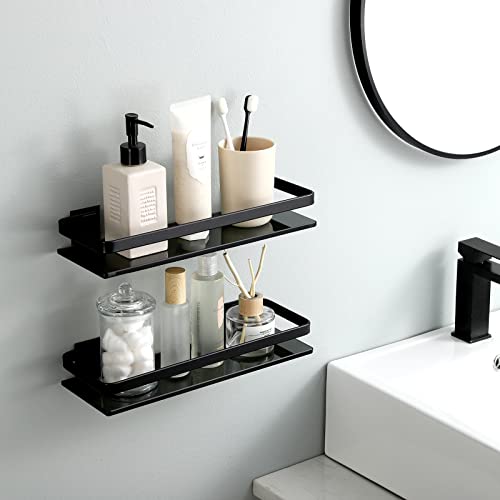Kes Black Glass Shelf For Bathroom, Glass Wall Shelf Extra Thick Tempered Glass Shelf Rectangular 2 Pack, Aluminum Glass Floating Shelf Wall Mounted, Bgs4126A-Bk-P2 #TOP1