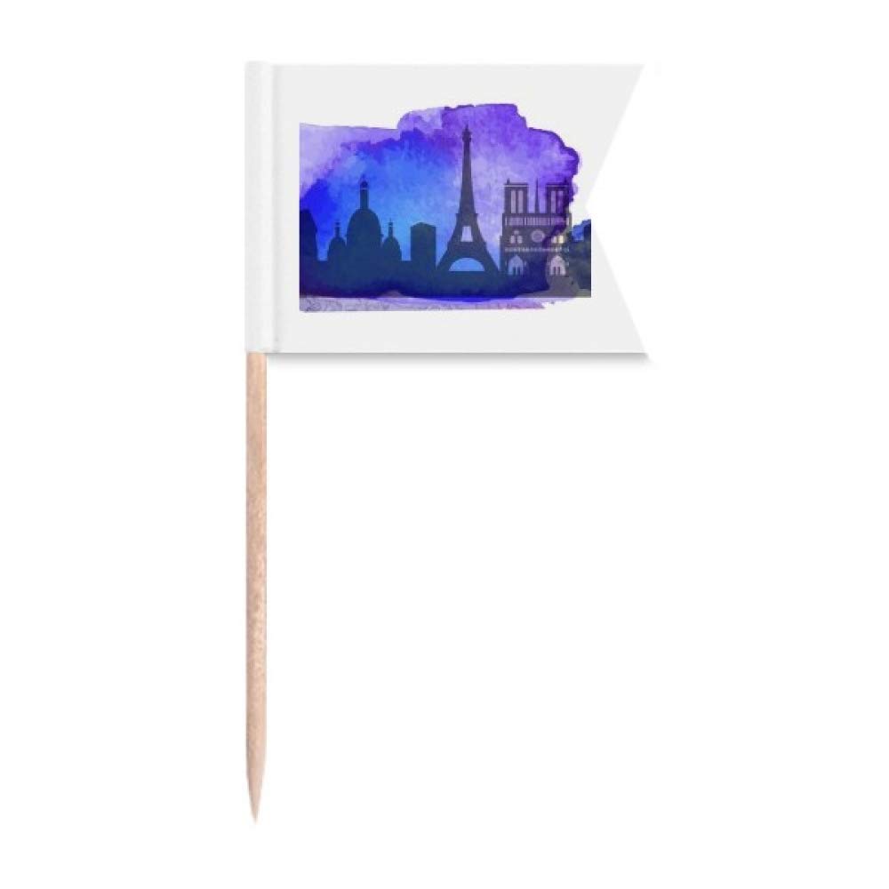 Drapeaux Tour Eiffel bleu aquarelle pour buffet de fête et décoration de fromage